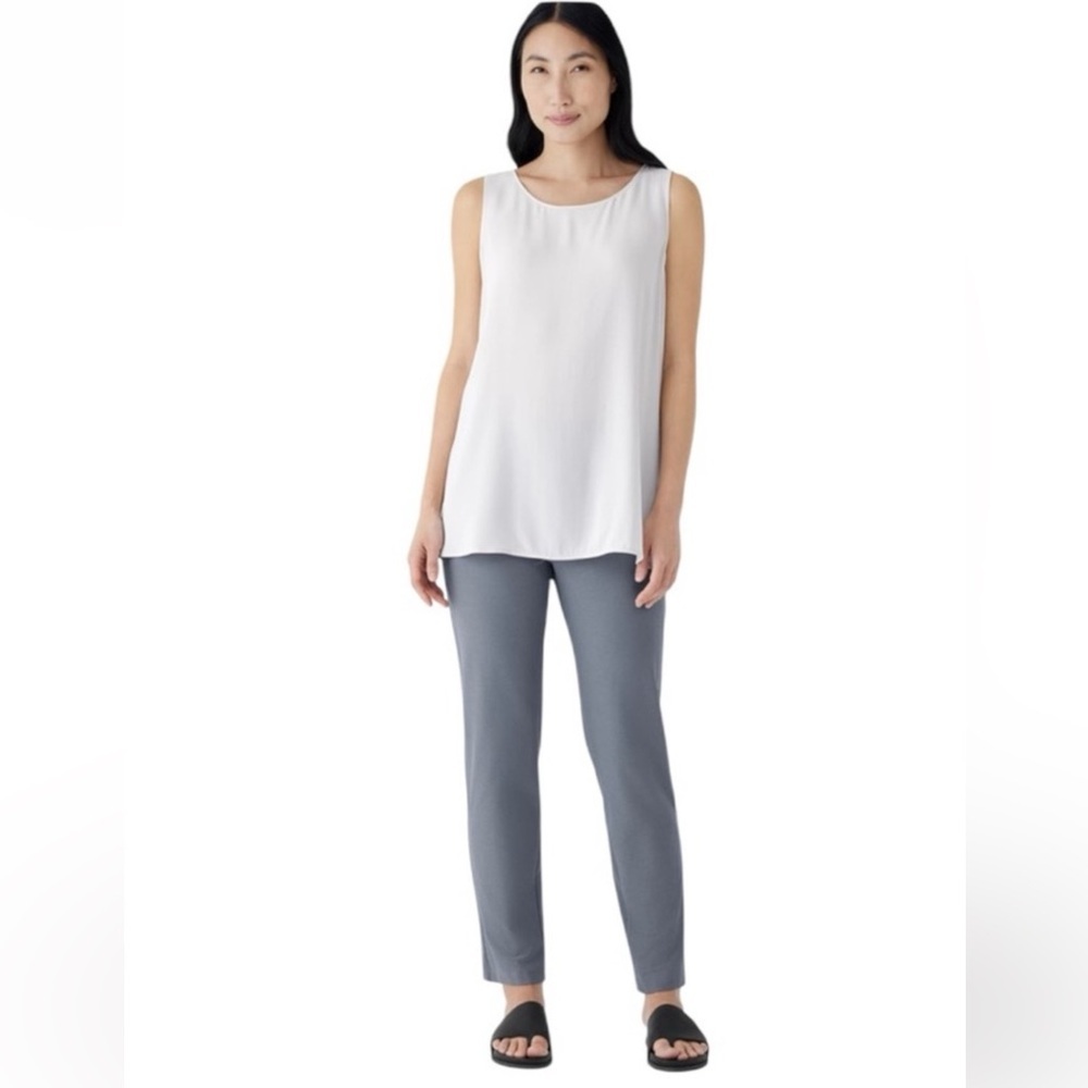 Eileen Fisher Pull On Washable Stretch Crepe Pant High Waist Minimalist Neutral